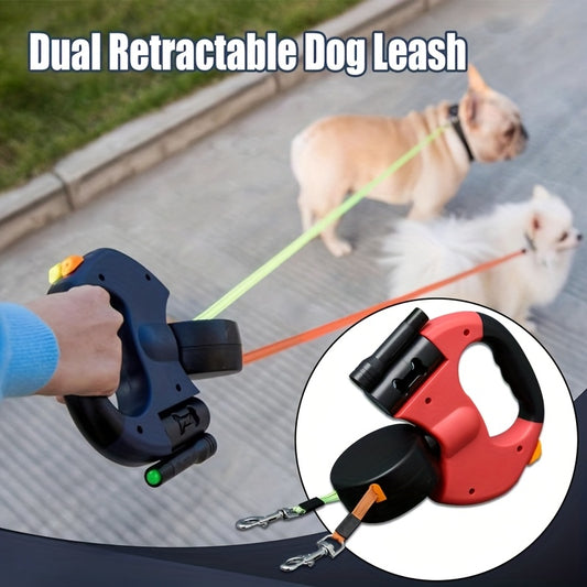 Dual Retractable Dog Leash: Walk Two Dogs Tangle-Free!